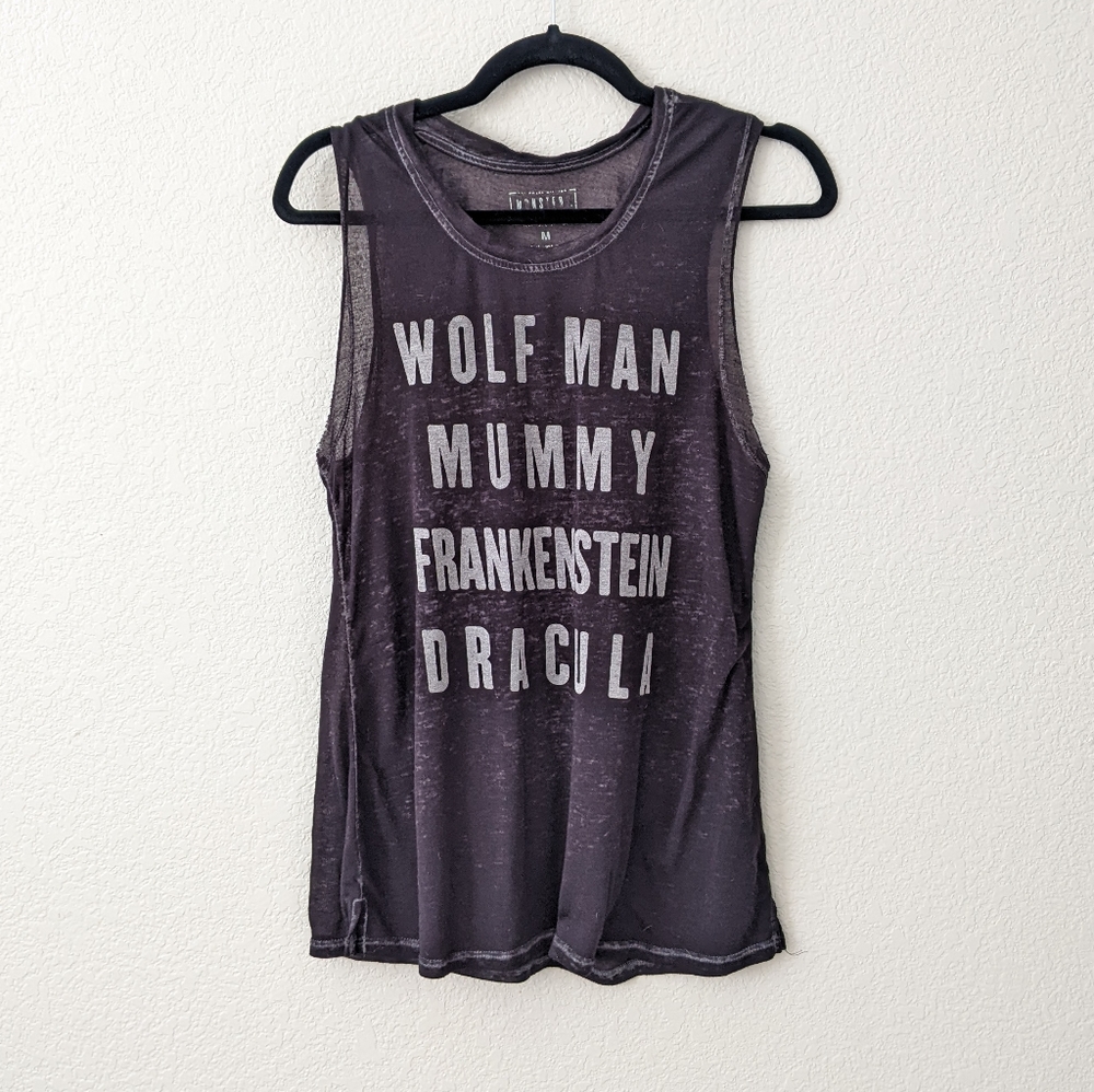 Monster Gray and White Sleeveless Muscle Tee